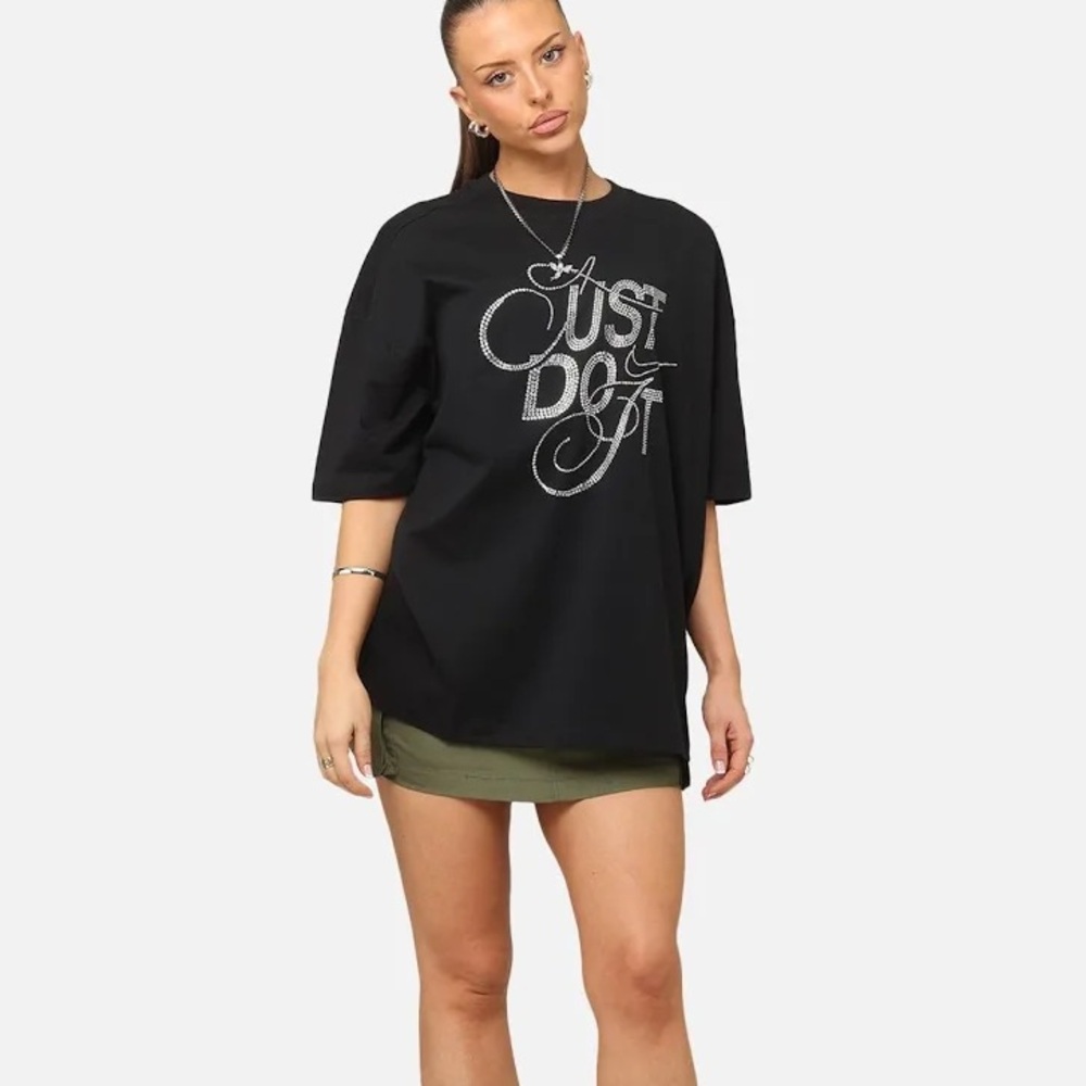 Nike black oversized rhinestone bling tee Just do it medium